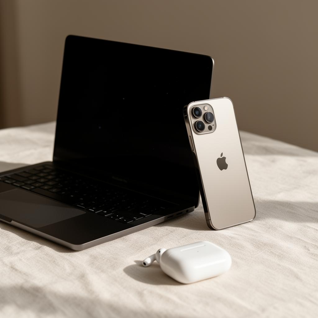 MacBook Pro, iPhone en AirPods in premium setting